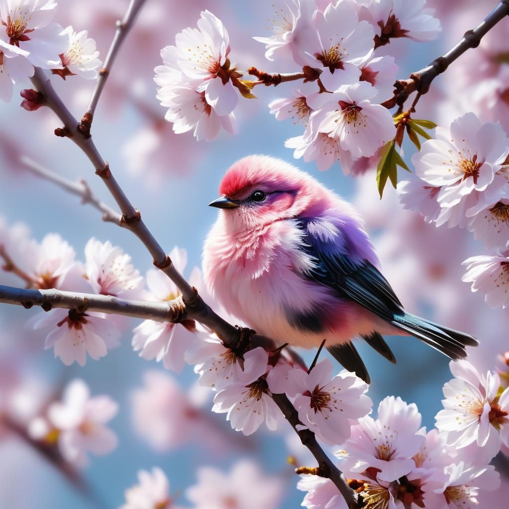 Luminescent Cherry Blossom Macro with Bird