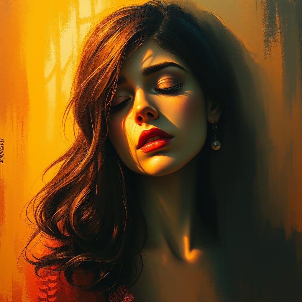 Enigmatic Woman in Golden Light