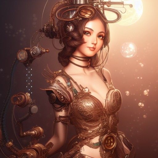 Steampunk Girl in Highly Detailed Cel-Shaded Style