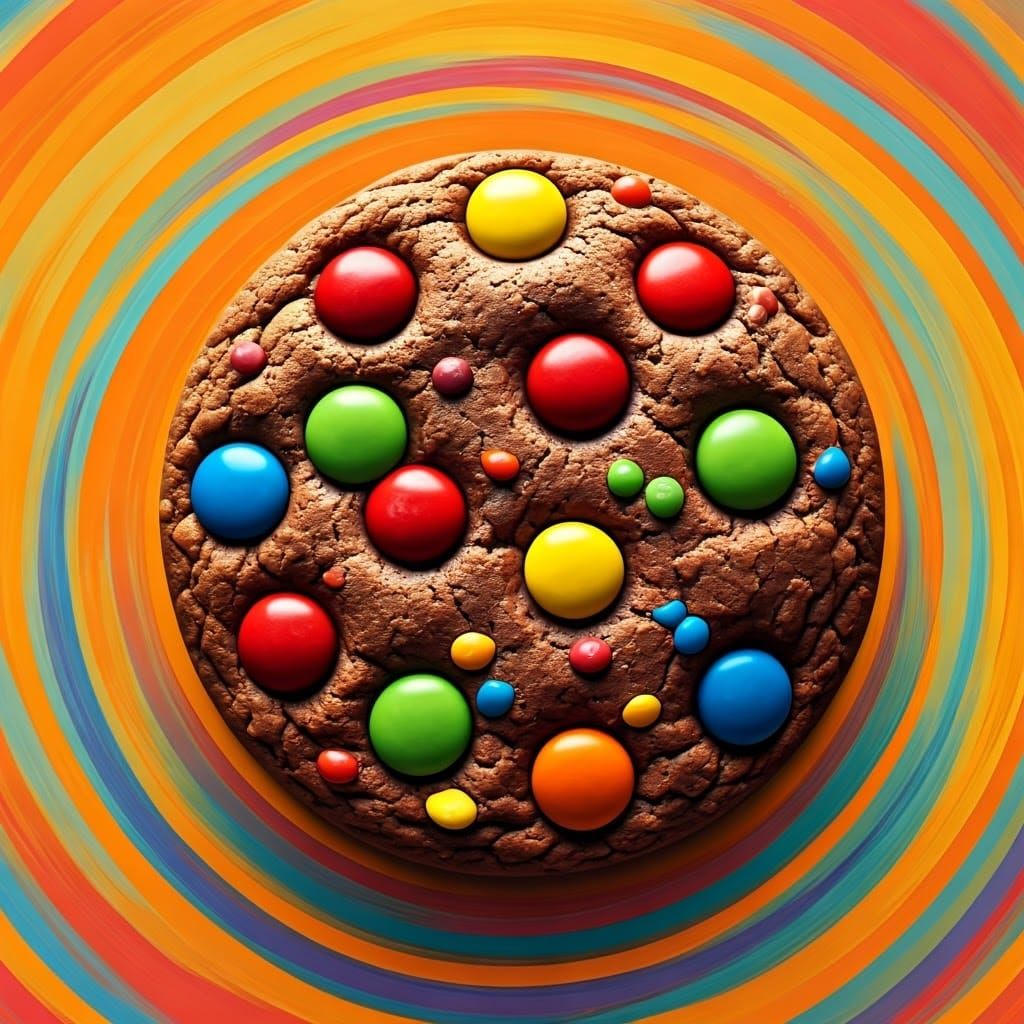 Colourful M&M Cookie with Abstract Geometric Background
