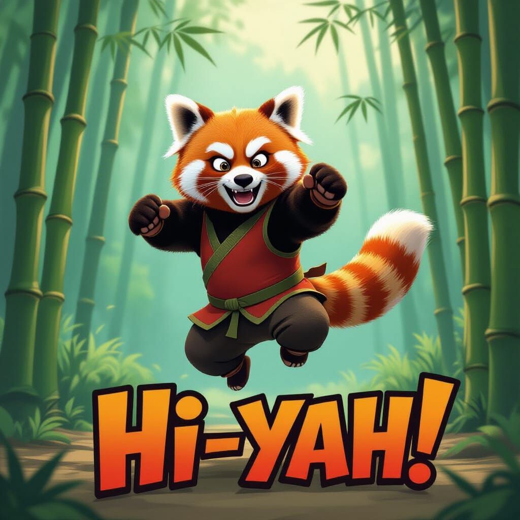 Red Panda Martial Artist Poster in Dynamic Kung Fu Style
