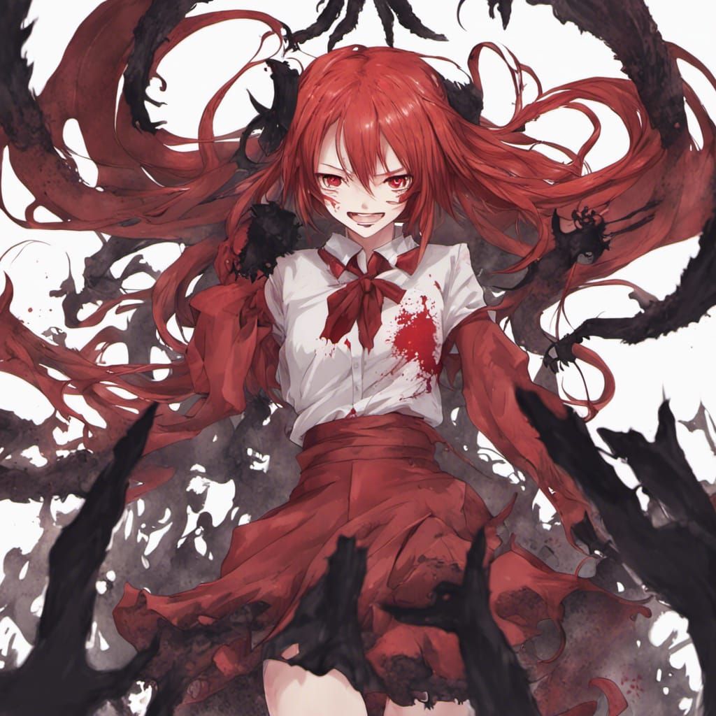 Red-Haired Horror Girl in Anime Style
