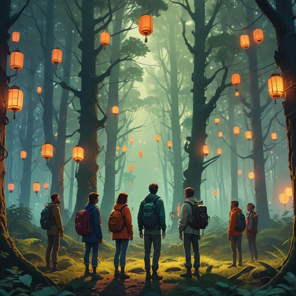 Friends in Enchanted Forest, Digital Concept Art
