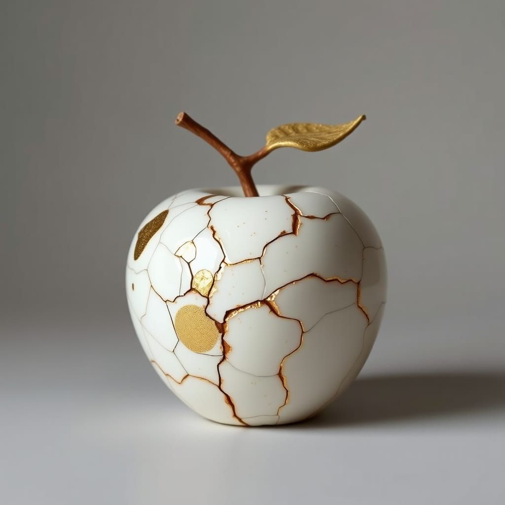 Golden Apple Art Piece in Minimalist Style