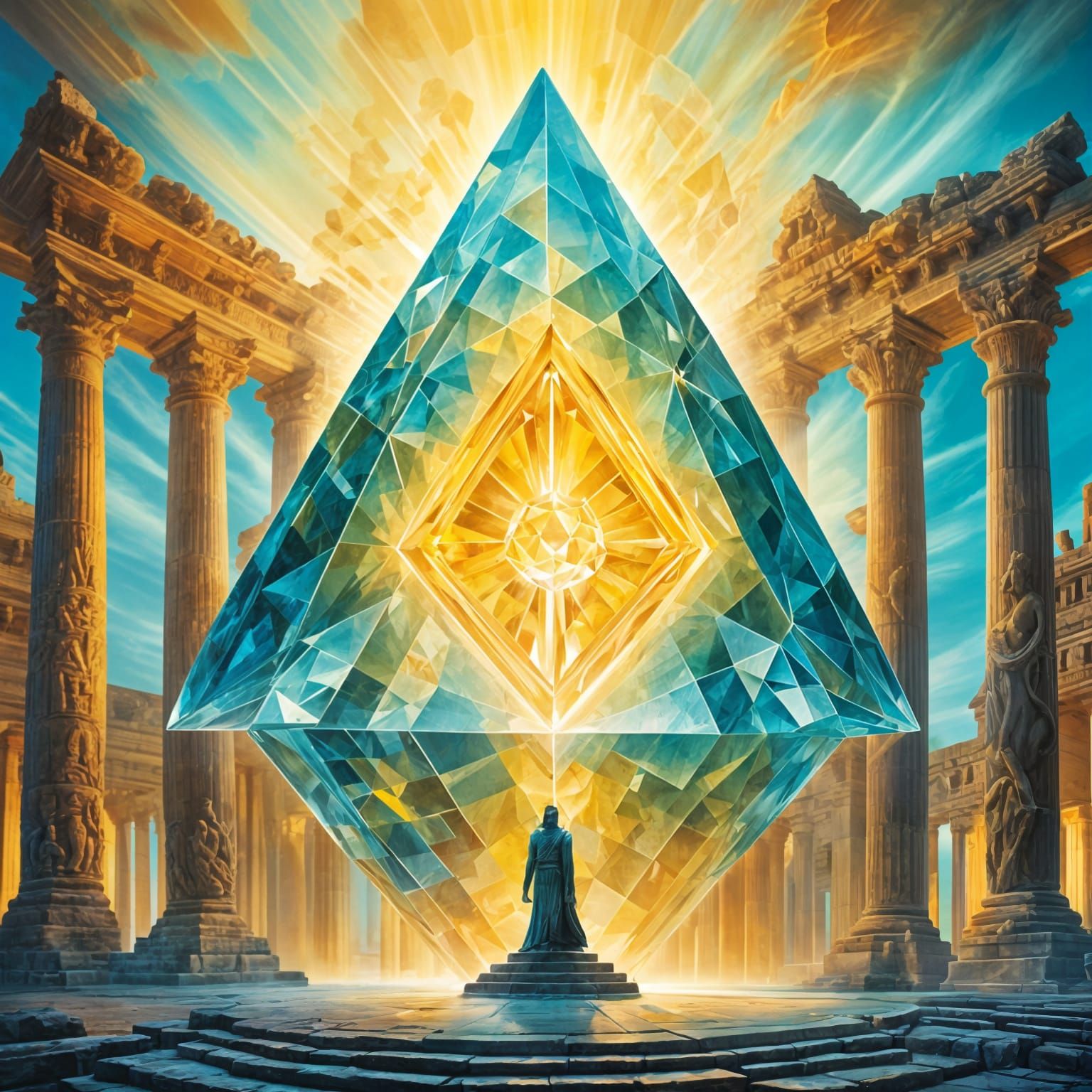 Glowing Crystal in Ancient Temple