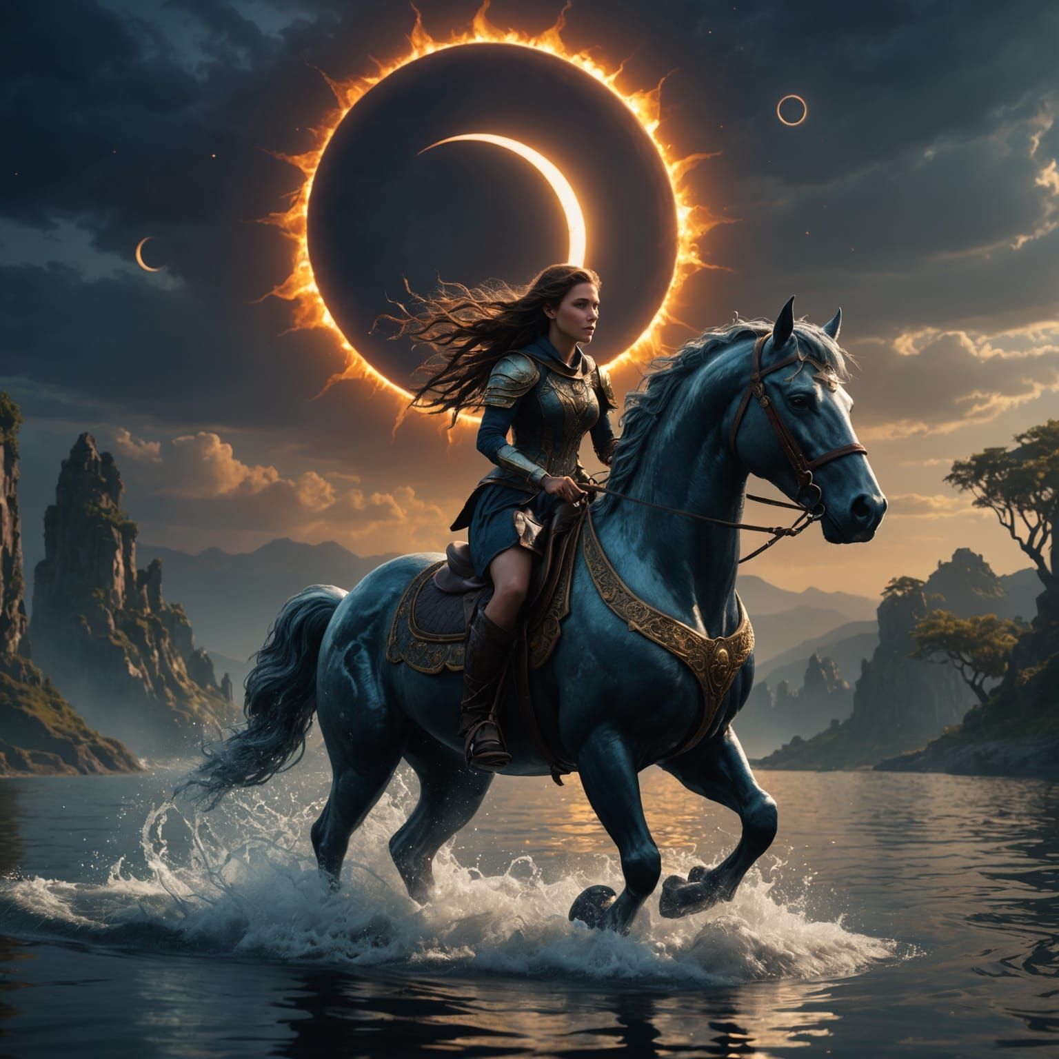 Girl Rides Water Horse Before Solar Eclipse