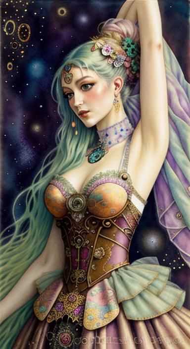 Steampunk Ballerina in Pastel Watercolor Style