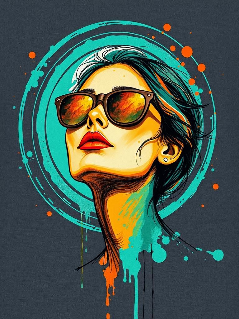 Abstract Minimalist Painting of Woman with Sunglasses