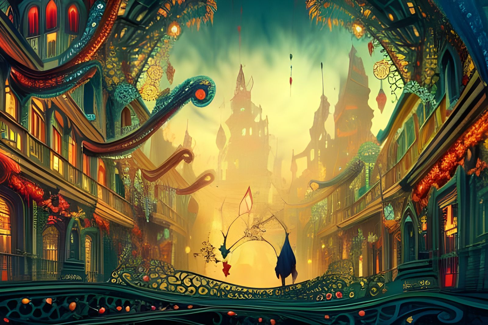 Colourful Fairy Town Digital Illustration