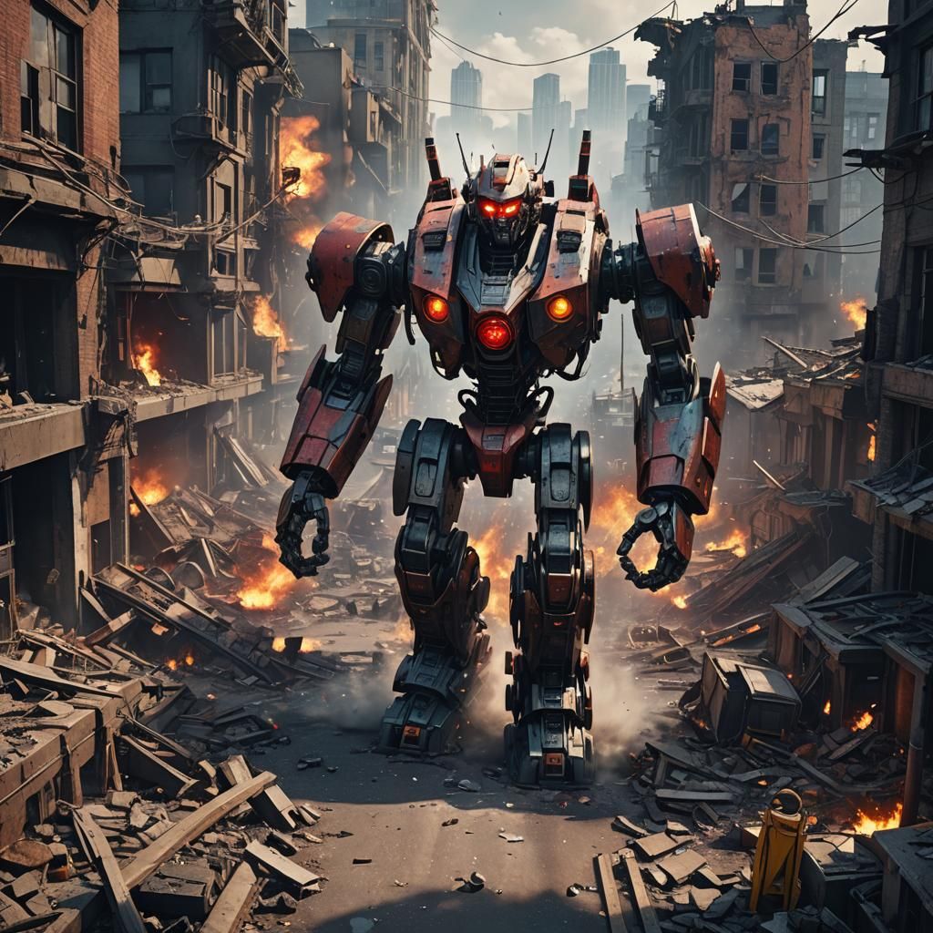 Giant Robot in a Destroyed City: Digital Matte Painting