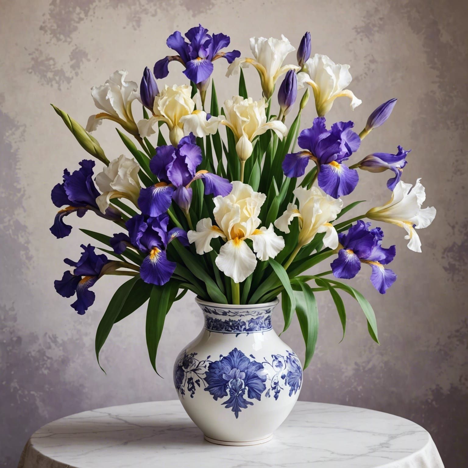 Floral Bouquet in Picasso Style with Watercolor Effects