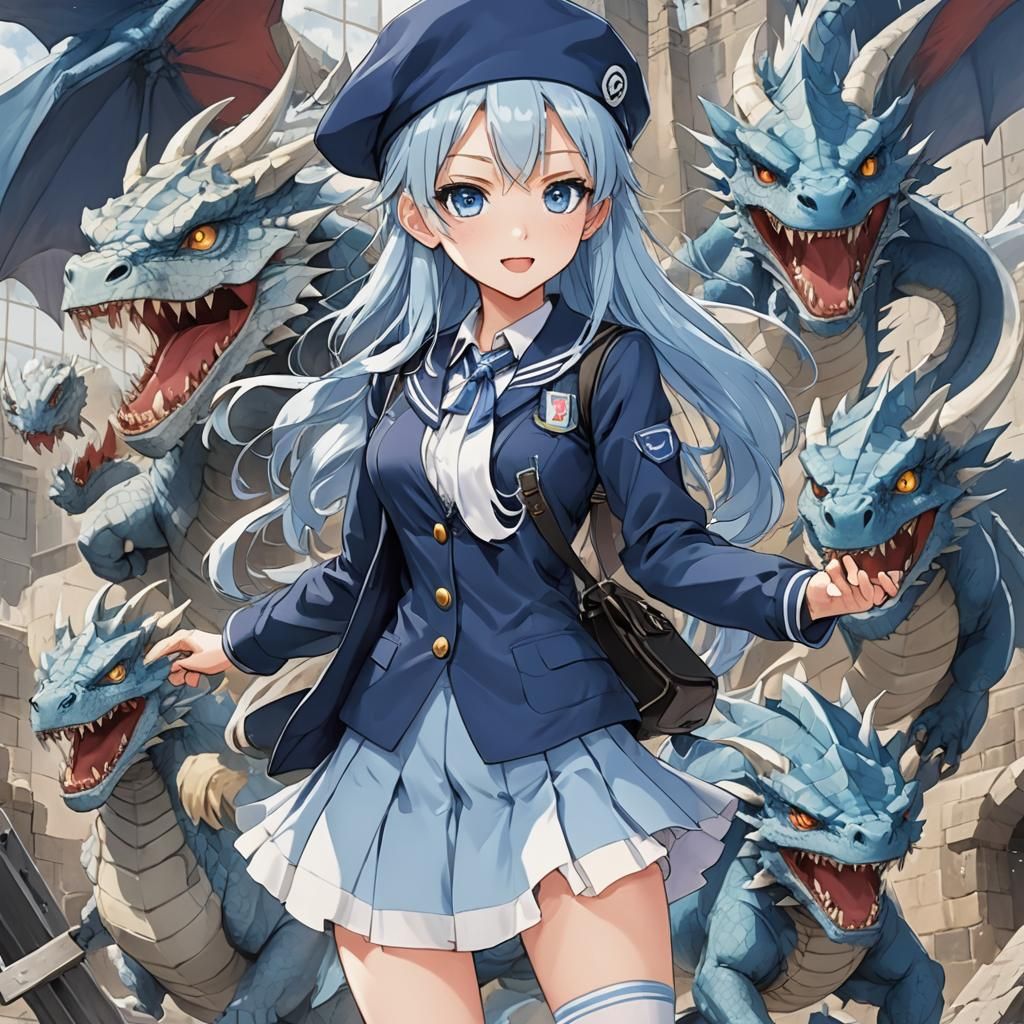 Anime Girl with Dragon in Manga Style