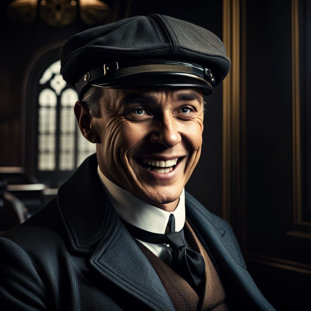 Thomas Shelby laughing at Arthur