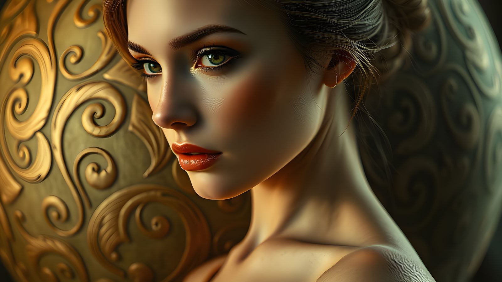 Ornate Sepia Portrait in Hyperrealistic Style