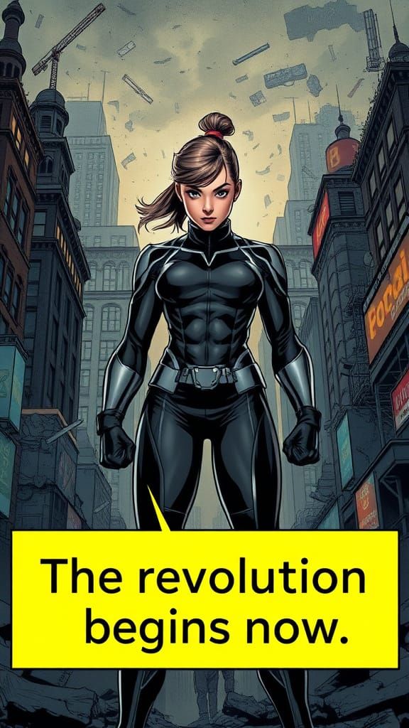 Heroine in Dystopian City Comic Panel