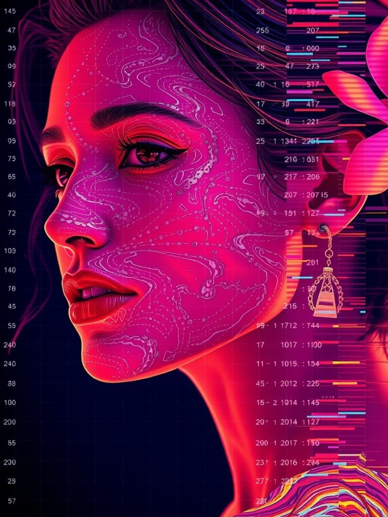 Pixelated Woman Portrait in Digital Glitch Art Style