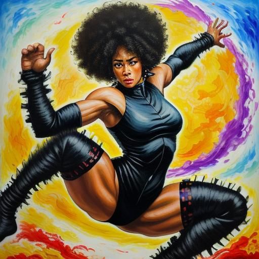 Kung Fu Woman in Neo-Impressionist Oil Painting