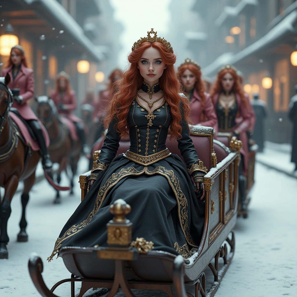 The Boot Queen Rides through Amersham in a Lavish Sleigh