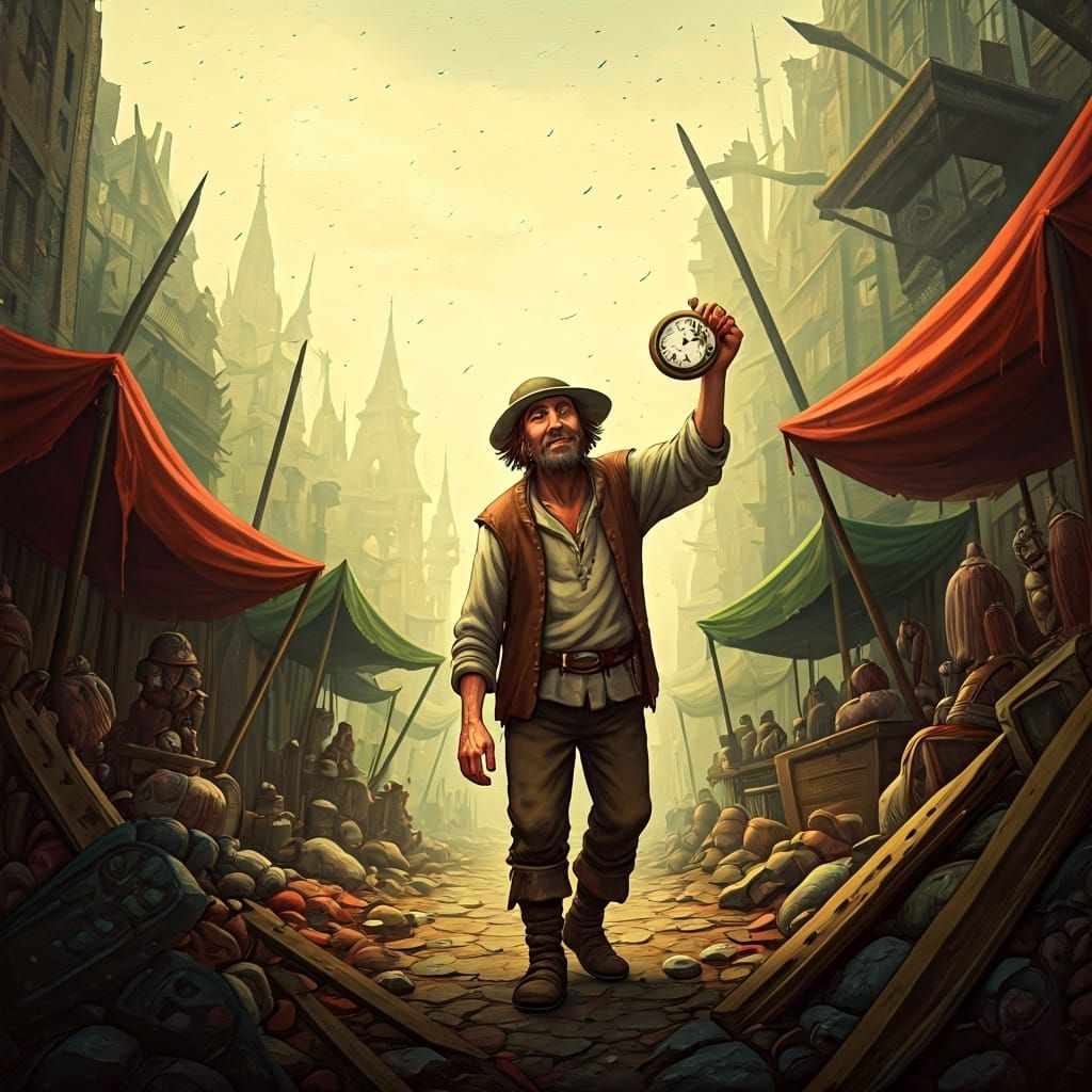 Peasant's Triumph: Bizarre Market Scene in Gritty Style