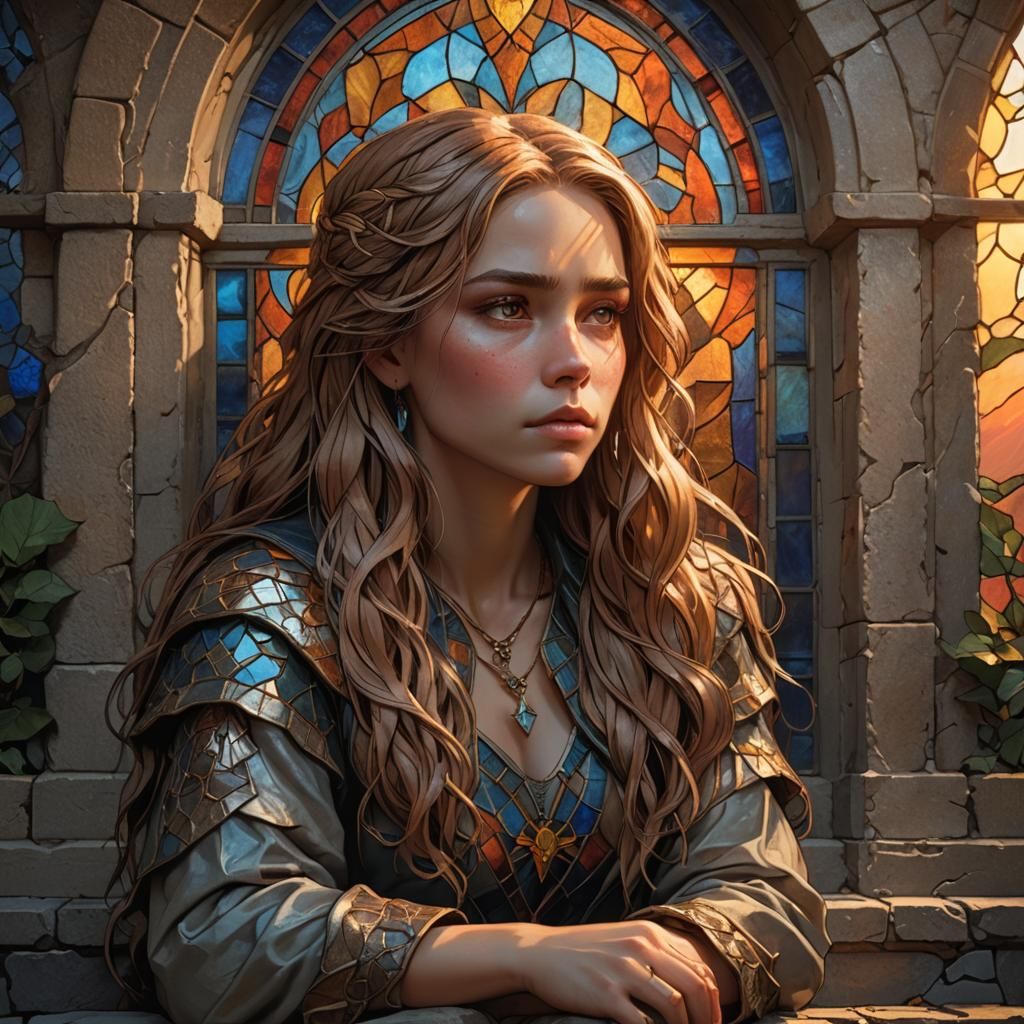 Troubled Woman in Golden Light: Fantasy Art