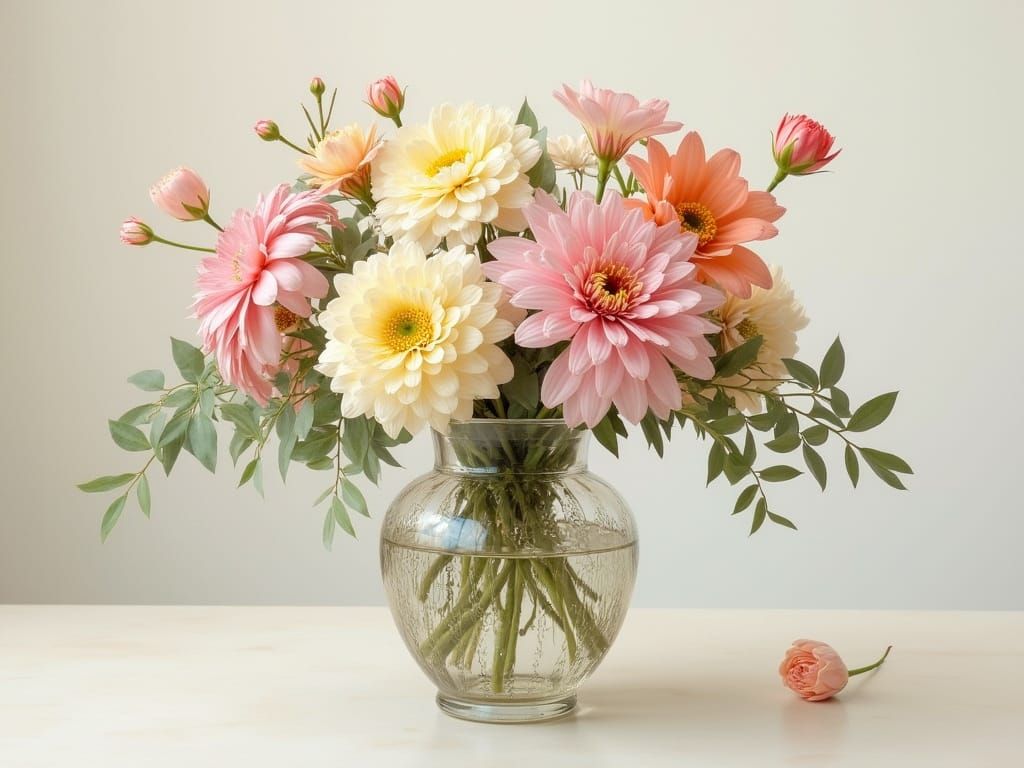 Delicate Flower Arrangement in Ornate Glass Vase