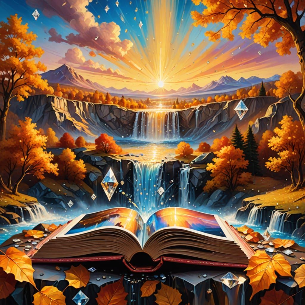Baroque Diamond Book on Autumn Waterfall