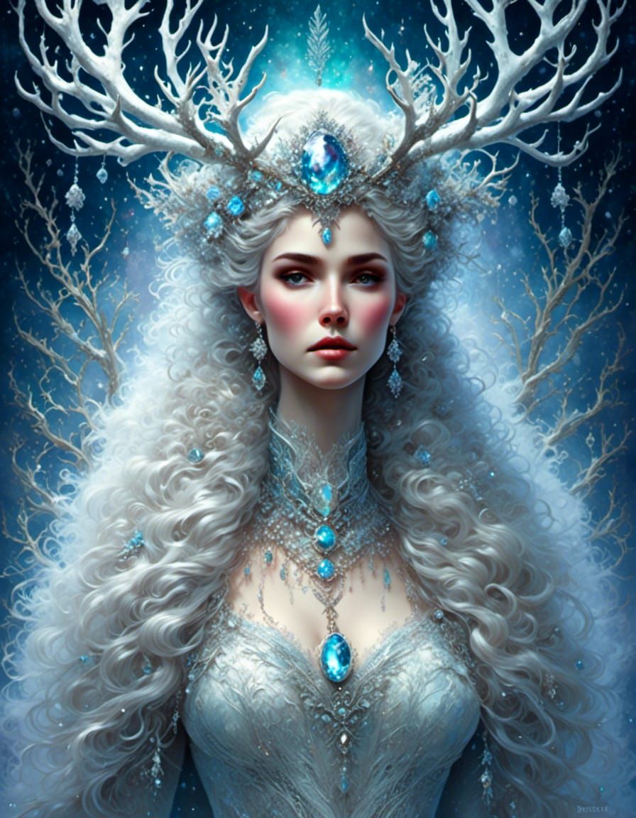 Goddess of Snow and Blizzard with Frost Antlers