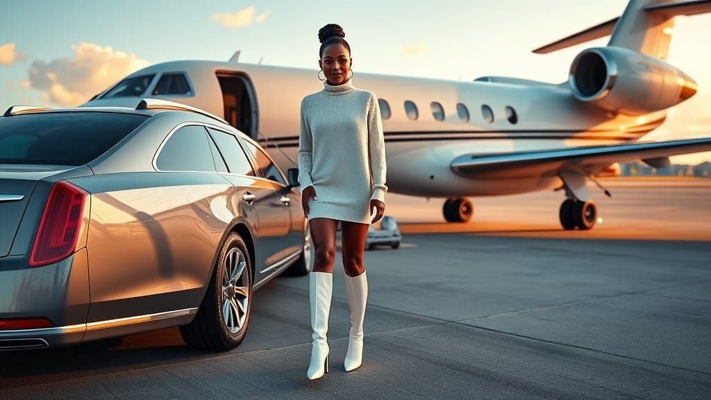 Elegance Unveiled: A Luxurious Socialite Steps Off the Jet
