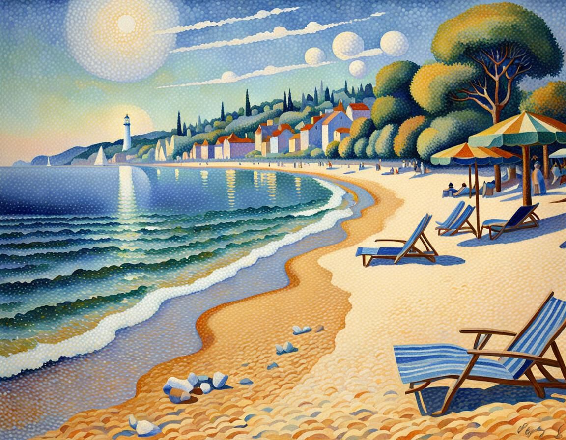 Pointillist Beach Scene of a Glorious Summer Day
