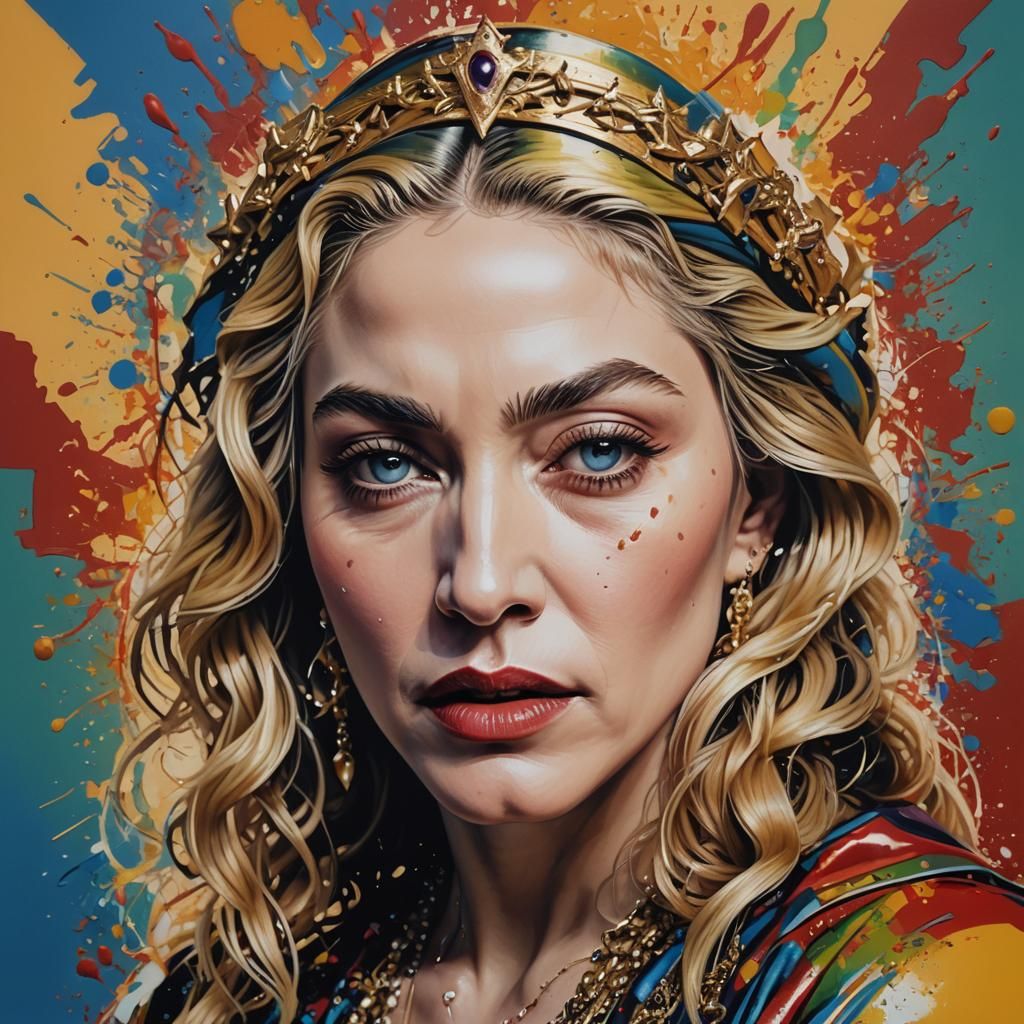 Hyperrealistic Madonna Portrait in Splash Art Style