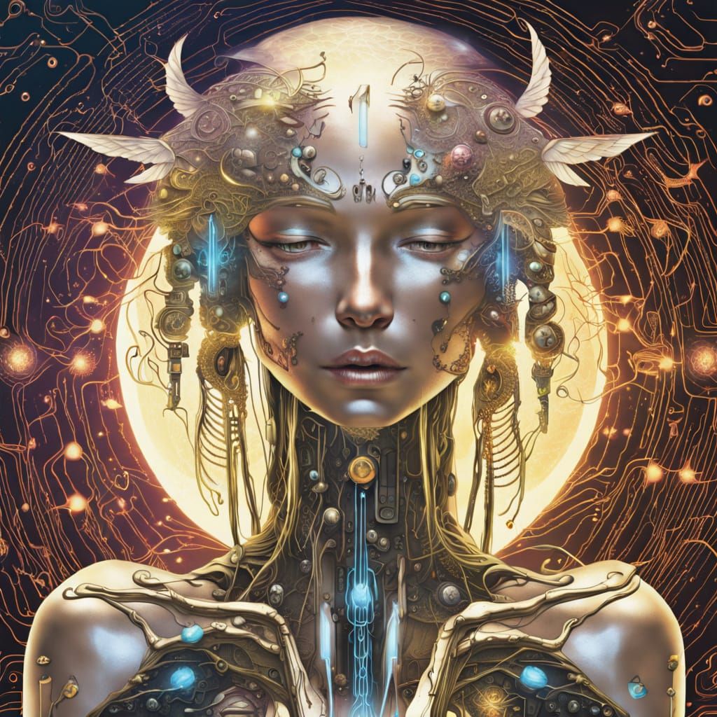 Weeping Android Covered in Astral Circuitry