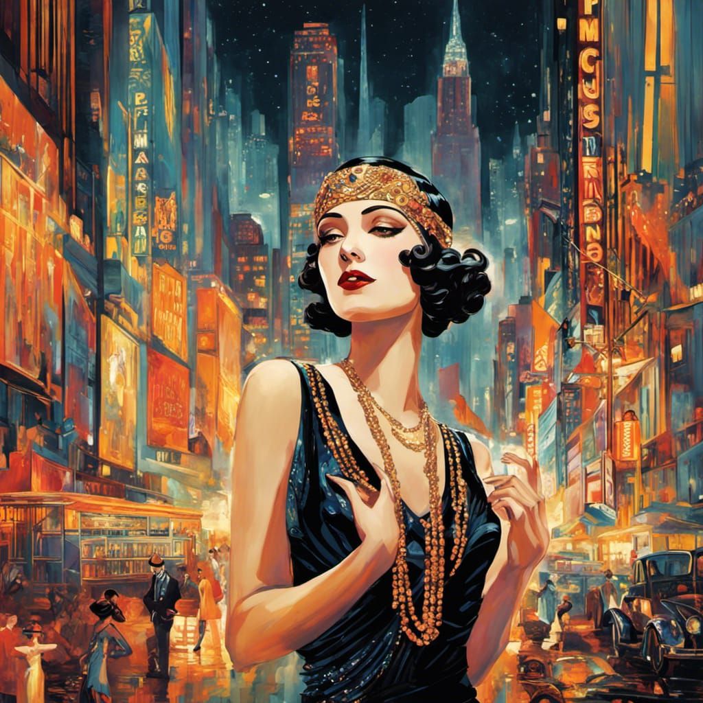 Flapper Girl in Art Deco Style Nightclub