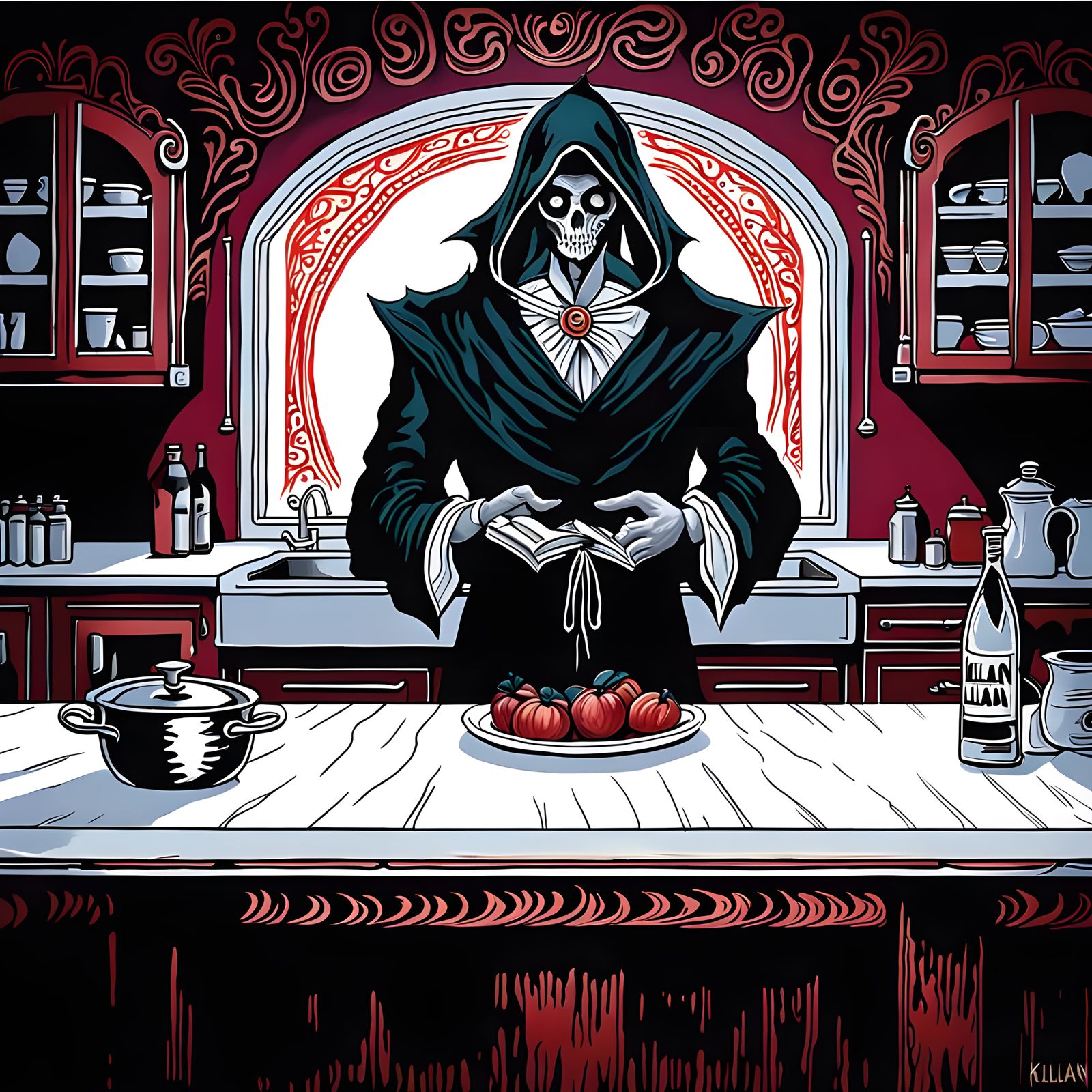 Gothic Castle Kitchen in Dark Academic Art Style