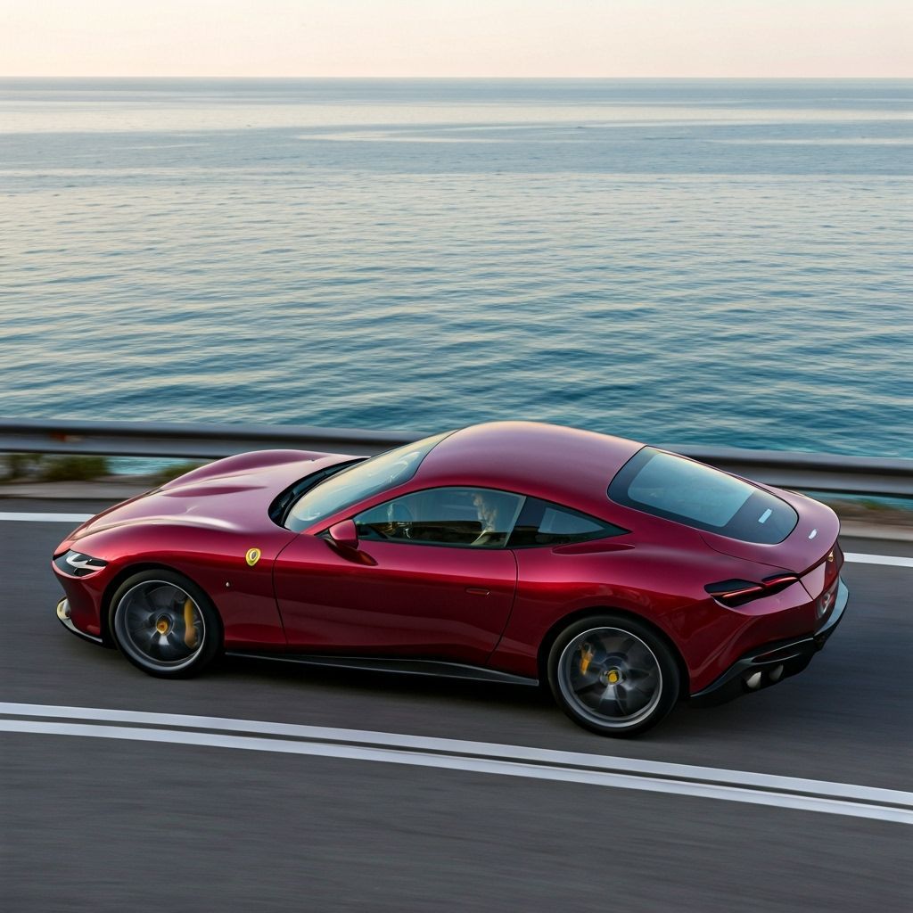 Ferrari Roma Drives Amalfi Coast at Sunset