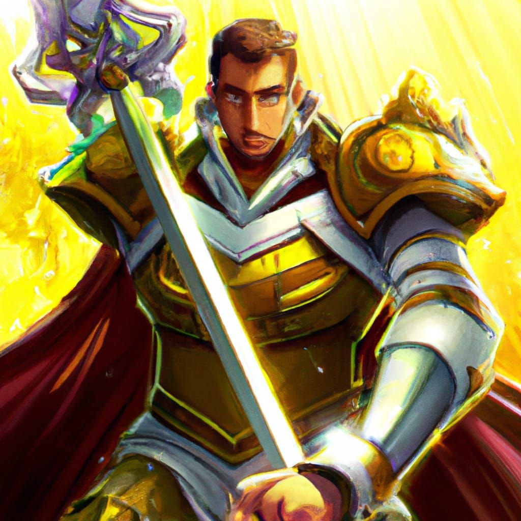 Anime Paladin with Warhammer in Shining Armor