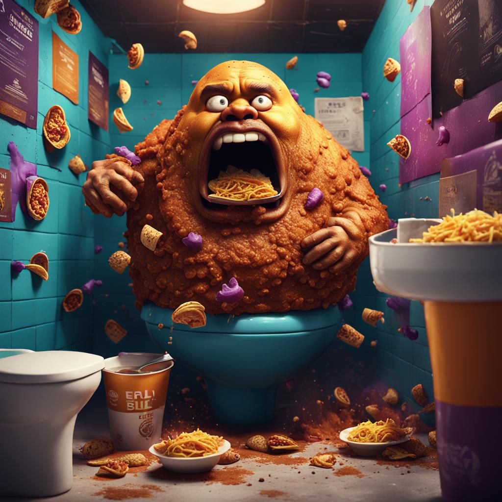 Man's Unfortunate Bathroom Incident: Detailed Matte Painting