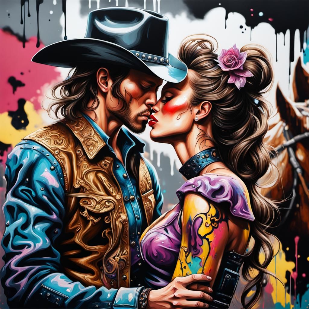 Princess Kiss Cowboy in Graffiti Splash Art