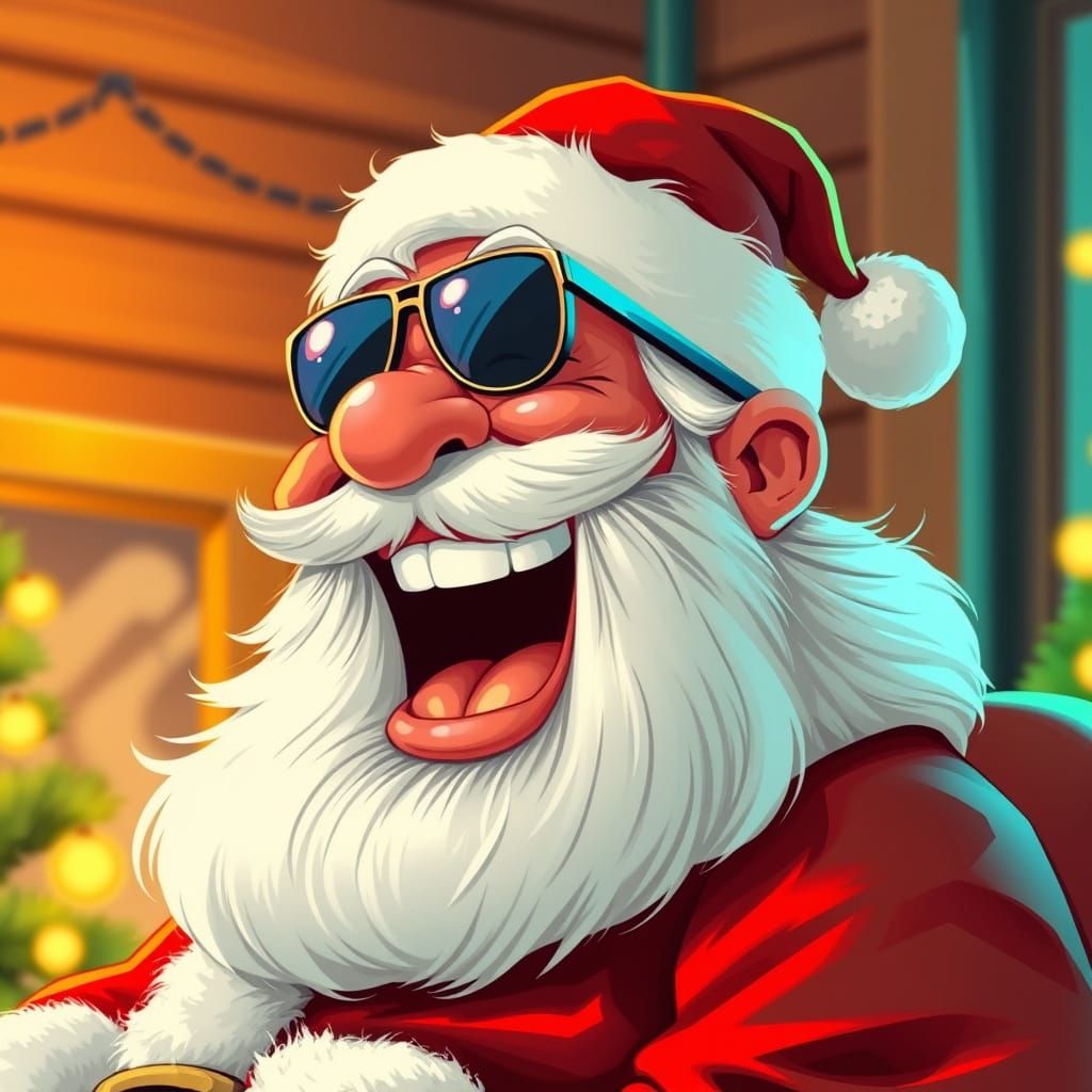Goofy Santa Claus Laughing in Aviator Sunglasses