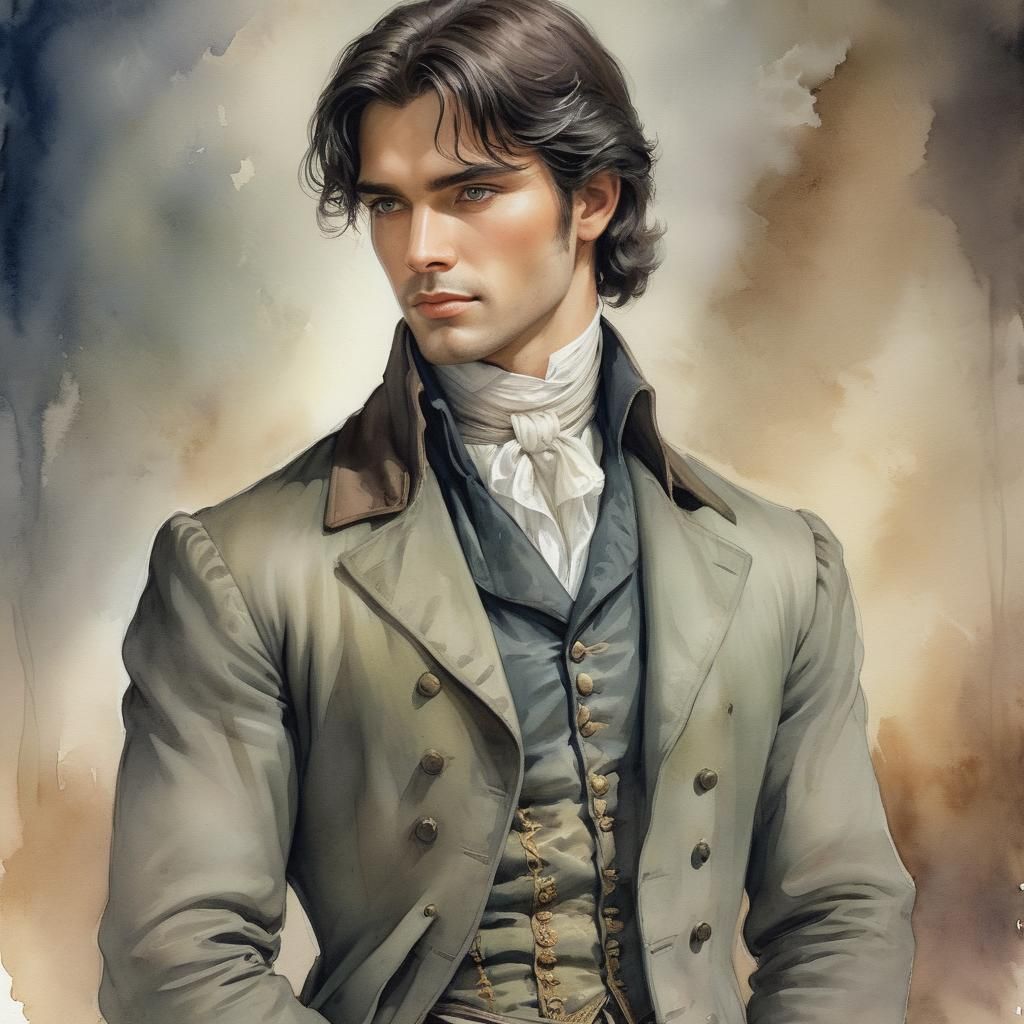 portrait of  a Handsome male dark-hair, willful, passionate,...