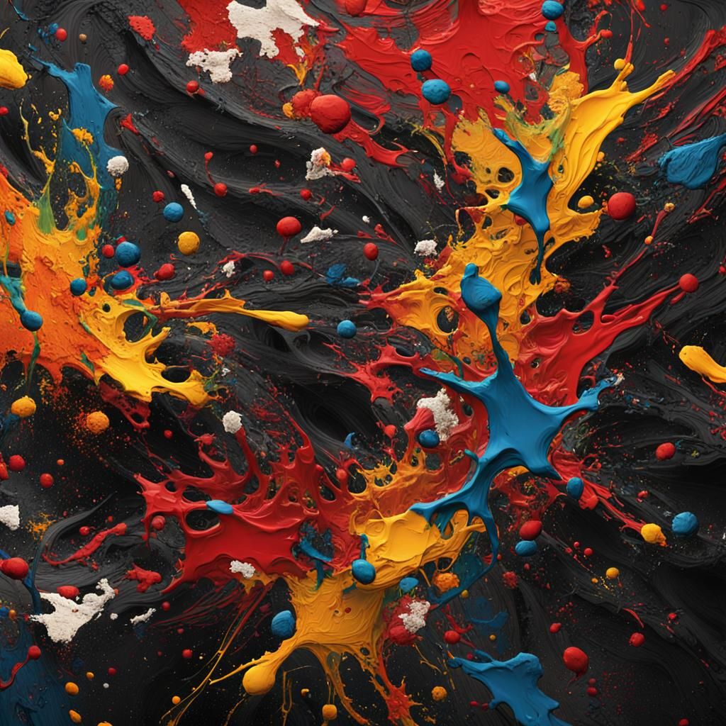 Abstract Expressionist Paint Splatter with Impasto Brushstro...