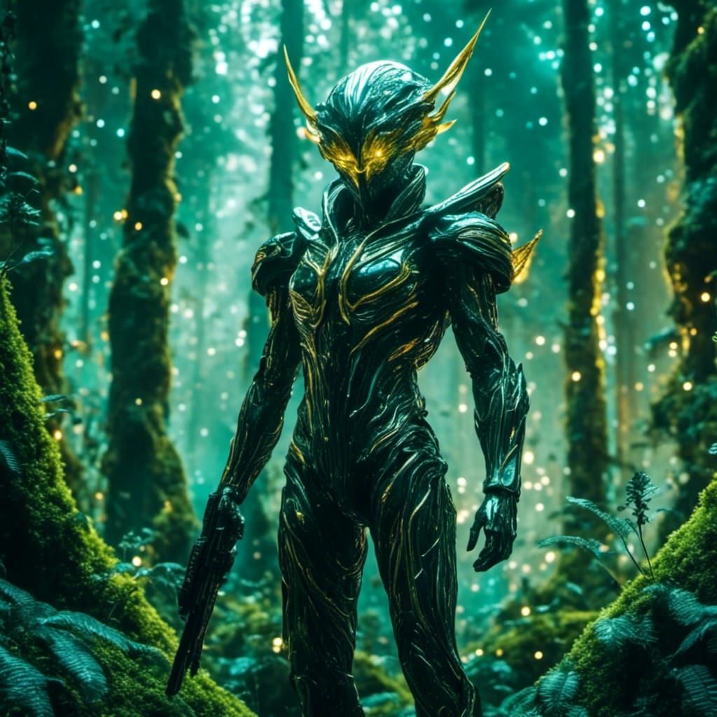 Soldier in Alien Forest Landscape