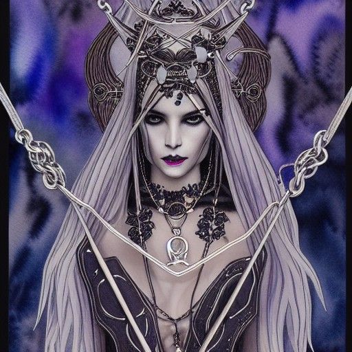 Goddess Hekate with Key Necklace, Watercolor Art