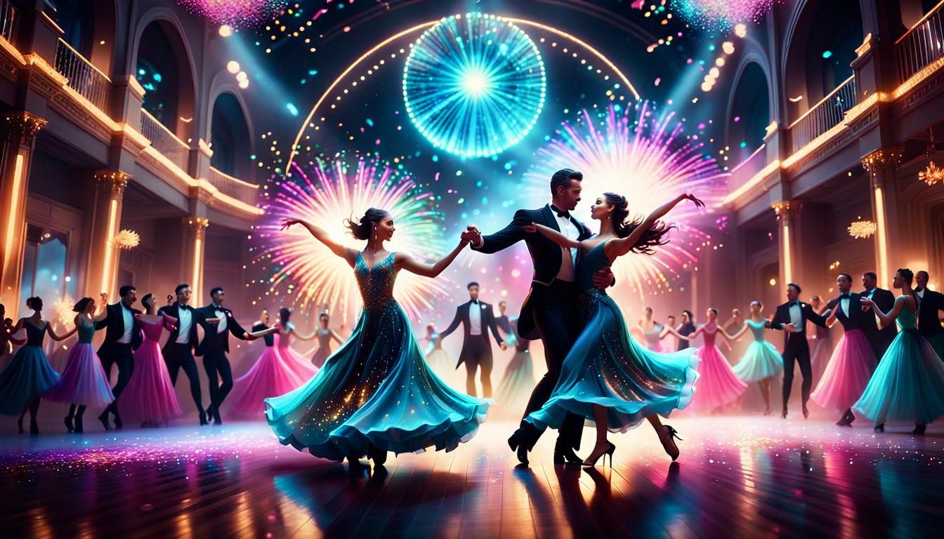 Elegant Ballroom Dance in Bioluminescent Night