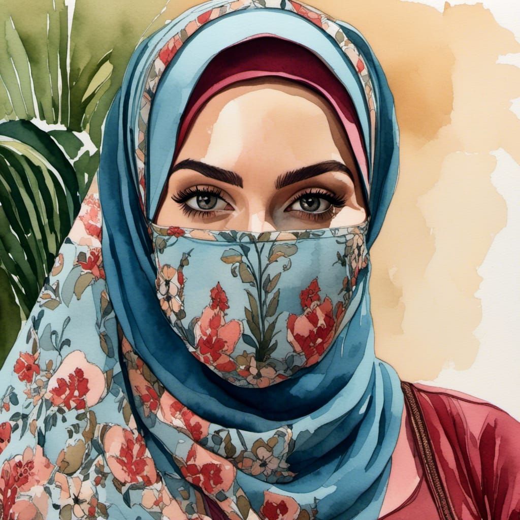 Woman in Hijab and Mask in Botanic Garden