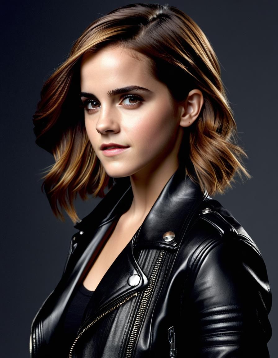 Emma Watson Glamour Portrait in Leather Jacket