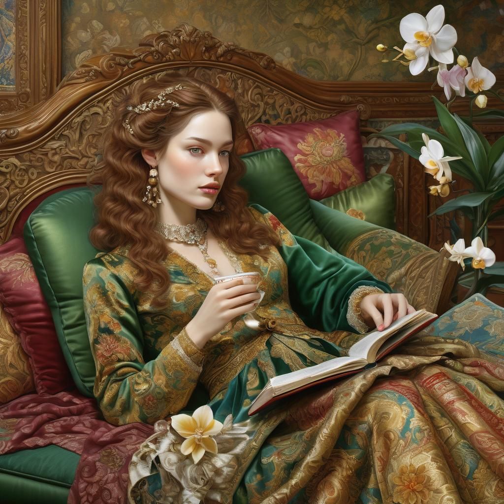 Ornate Reading Room Portrait in Digital Illustration