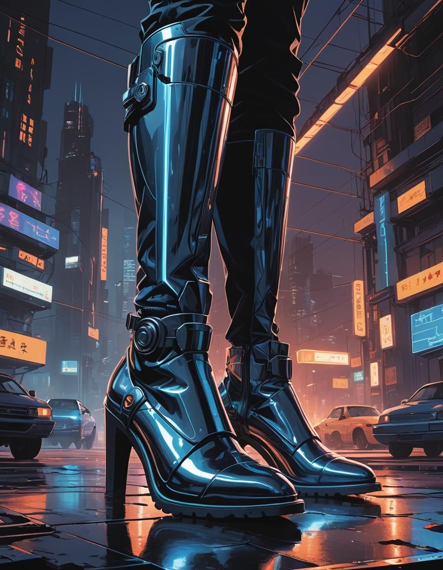 High-Tech Boots in Futuristic Industrial Landscape