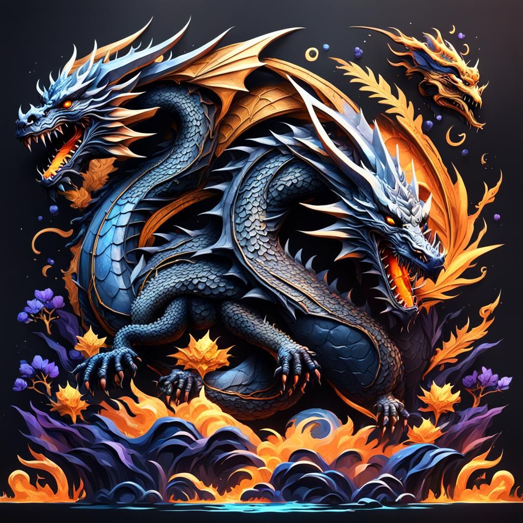 Detailed Dragon Designs on Black Background