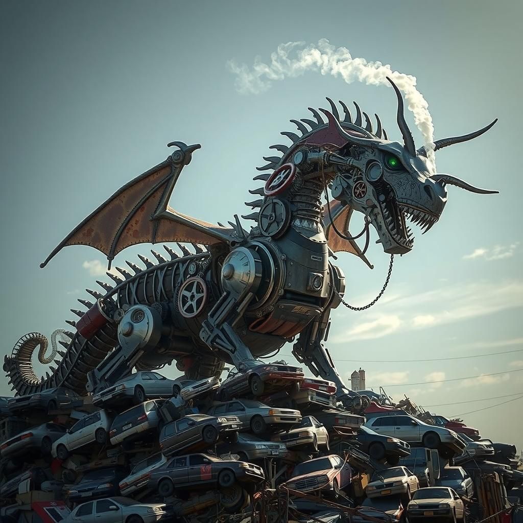 The scrap-dragon on his treasure pile.