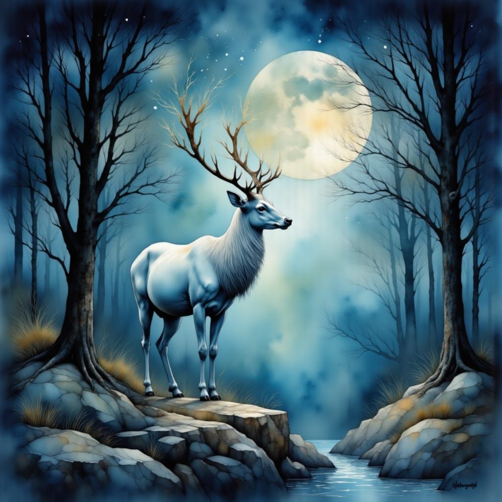 Deer in moonlight